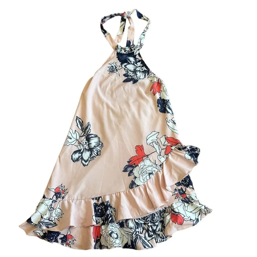Morrisday The Label Floral Halter Dress Ruffle Low Back Size Medium Women's - Picture 2 of 13